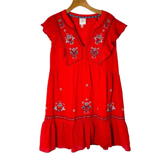 Knox Rose Womens Dress Red Ruffled Size L Cottagecore Peasant Boho Embroidered - Picture 1 of 7